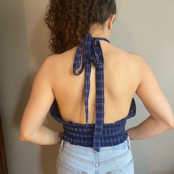 Free People Halter Top Open Back Smocked Cropped Size Small - Picture 2 of 6